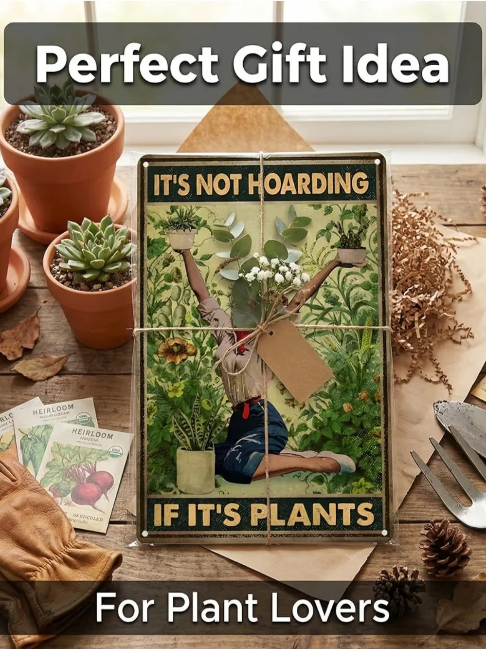 It's Not Hoarding If It's Plants Wall Art - Vintage Plant Lover Sign - Green